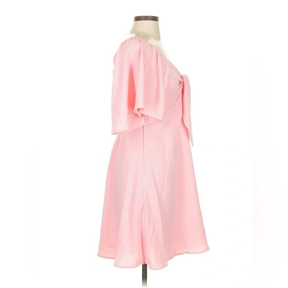 Pink Flutter Sleeve Tie-Front Mini Dress Summer Casual Vacation Outfit Size S - Picture 5 of 10